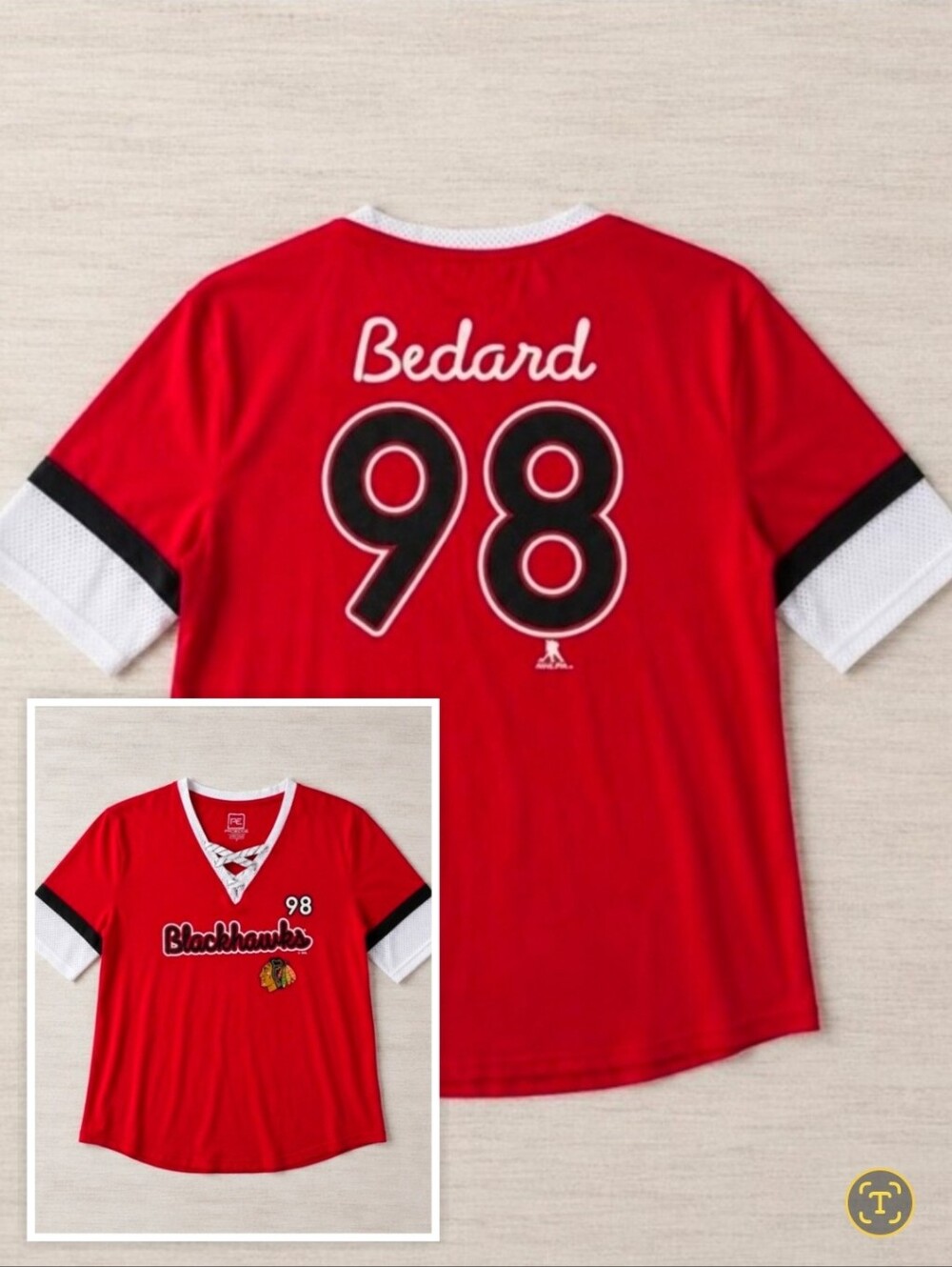 Chicago Blackhawks Connor Bedard #98 Lace Up Tee XL Red